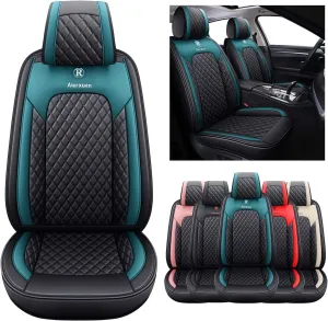 Aierxuan Front Seat Covers for Cars Leather Waterproof Cushions Universal Fit for Honda Accord Civic Toyota Corolla Highlander Ford Focus Fiesta Fusion Escape Nissan (2 PCS Front, Black-Green)