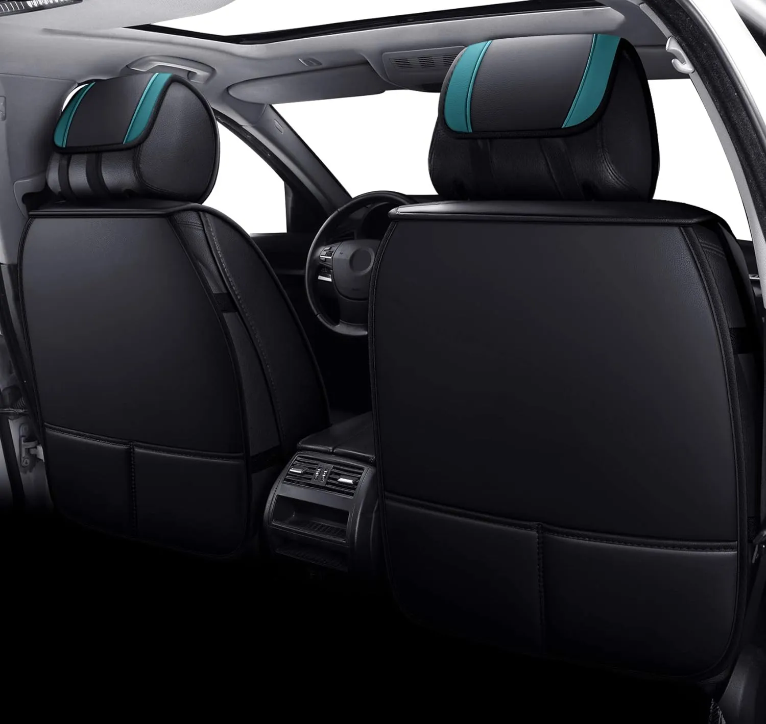 Aierxuan Front Seat Covers for Cars Leather Waterproof Cushions Universal Fit for Honda Accord Civic Toyota Corolla Highlander Ford Focus Fiesta Fusion Escape Nissan (2 PCS Front, Black-Green)