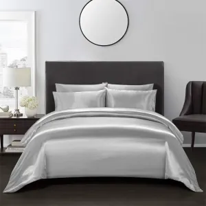 AiMay 3 Piece Satin Duvet Cover Set Bedding Sets 1800 Series Luxury Rich Silk Silky Super Soft Solid Color Reversible Comfortable Honeymoon Wrinkle Free (King, Grey)