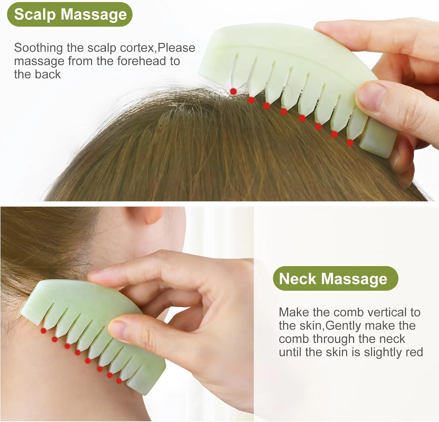 airogym 2 PCS Natural Jade Massage Comb, Guasha Scraping Scalp Comb, Multi-Functional Handheld Head Massage Tools, Meridians Massager for Head Caring, Relaxation, Physical Therapy, Acupoint Treatment