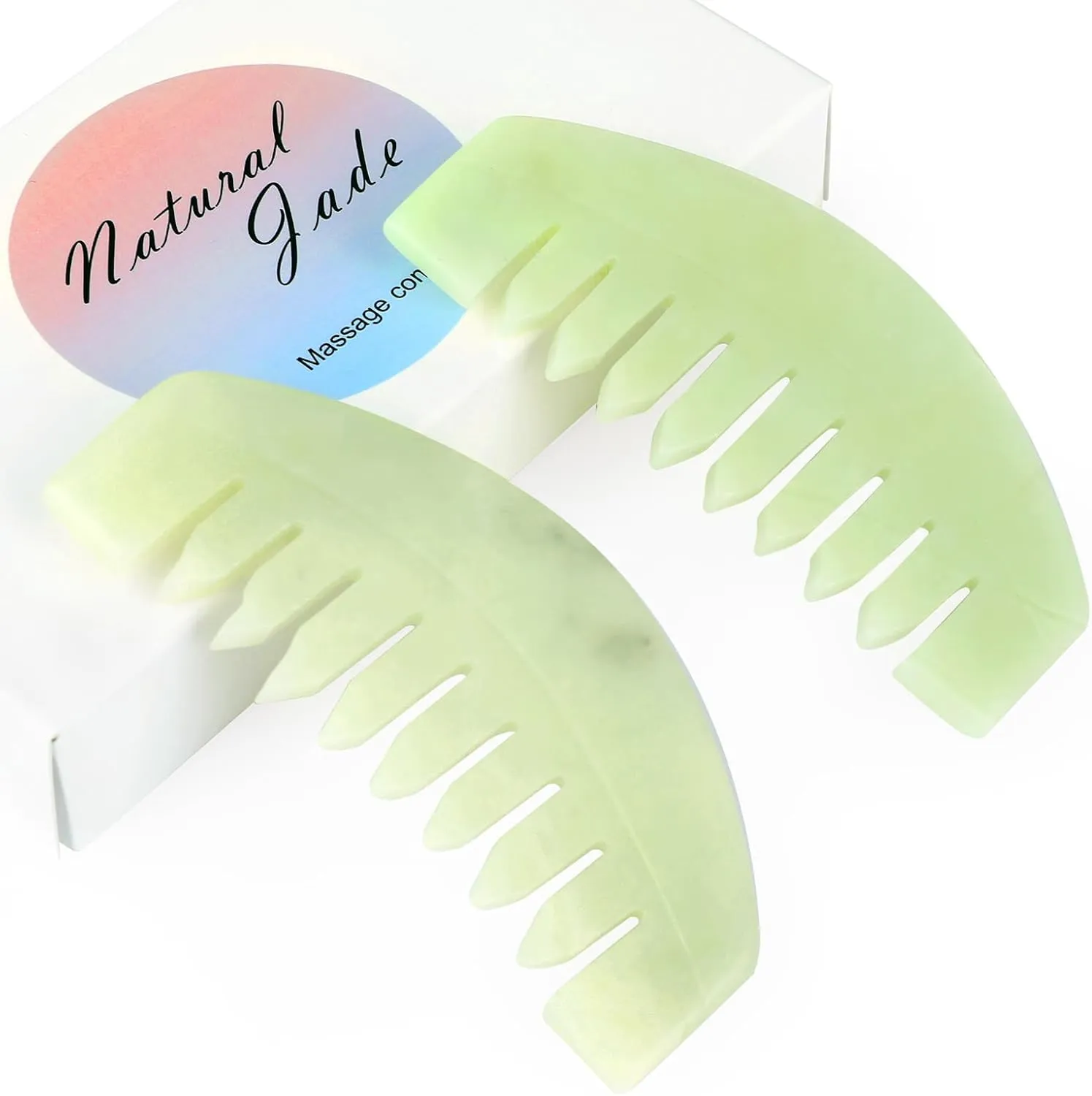 airogym 2 PCS Natural Jade Massage Comb, Guasha Scraping Scalp Comb, Multi-Functional Handheld Head Massage Tools, Meridians Massager for Head Caring, Relaxation, Physical Therapy, Acupoint Treatment