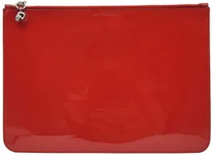 Alexander McQueen Women's Red Charm Patent Leather Silver Skull Large Pouch