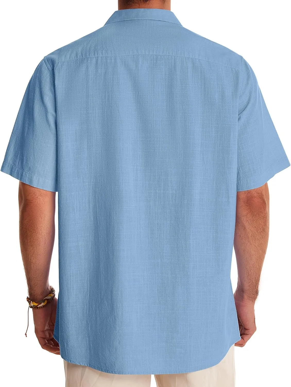 Alimens & Gentle Mens Linen Shirts Short Sleeve Button Down Shirts Cotton Summer Beach Cuban Shirts Vacation Hawaiian Shirts