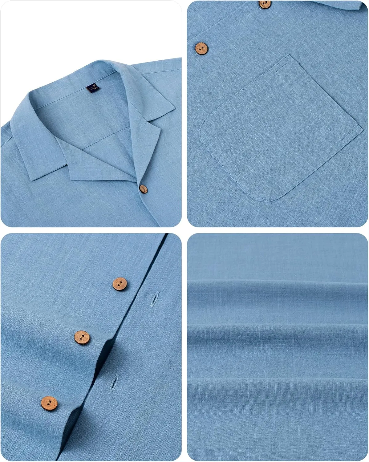 Alimens & Gentle Mens Linen Shirts Short Sleeve Button Down Shirts Cotton Summer Beach Cuban Shirts Vacation Hawaiian Shirts