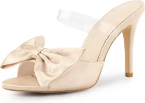 Allegra K Women's Bow Sandal Stiletto Heels Mules Heel Sandals