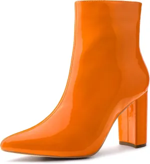 Allegra K Women's Chunky Heel Pointed Toe Zipper Ankle Boots
