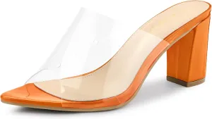 Allegra K Women's Clear Chunky Heel Slides Sandals Mules