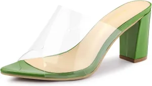 Allegra K Women's Clear Chunky Heel Slides Sandals Mules
