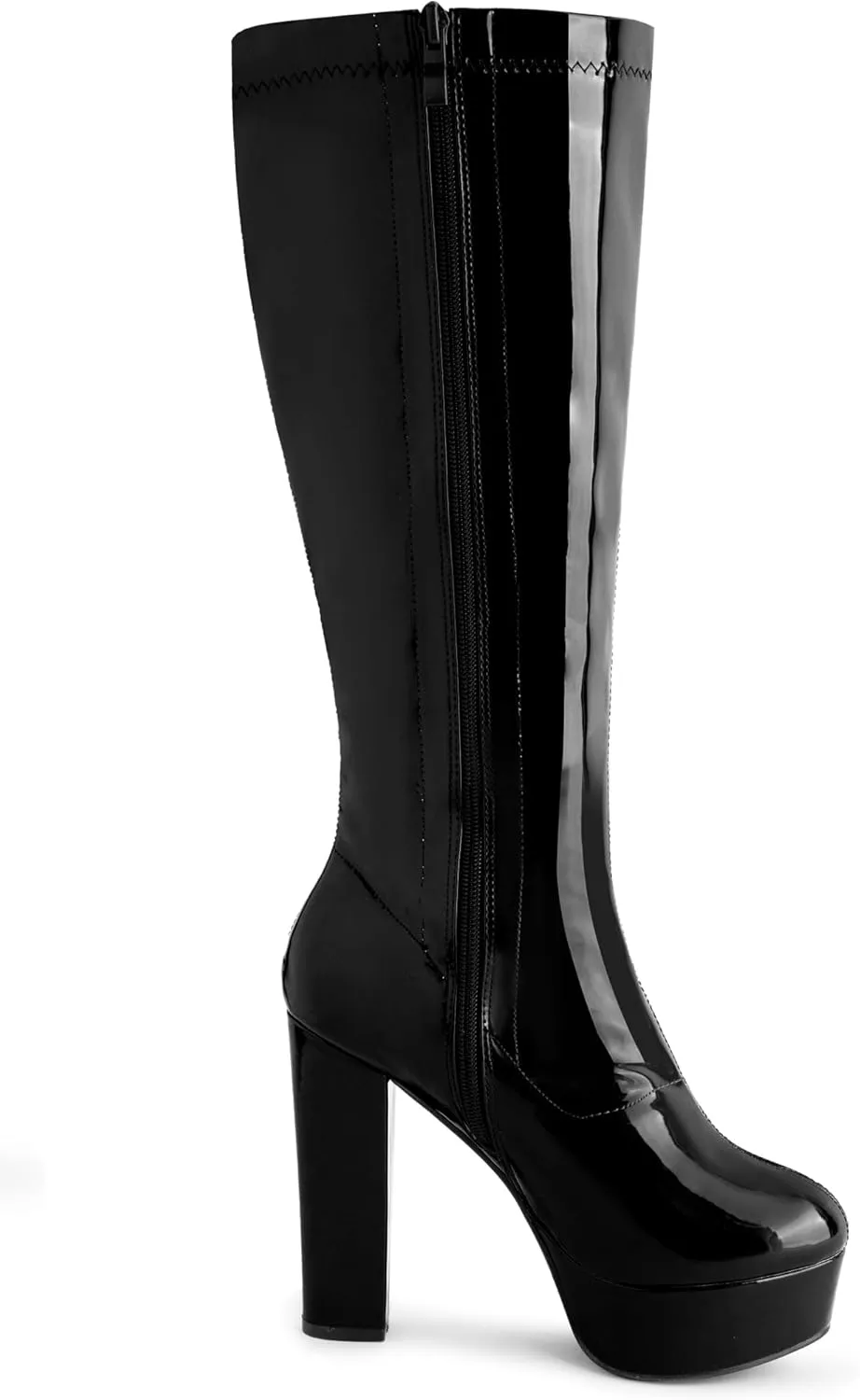 Allegra K Women's Patent Leather Platform Gogo Boots Chunky Heel Knee High Boots