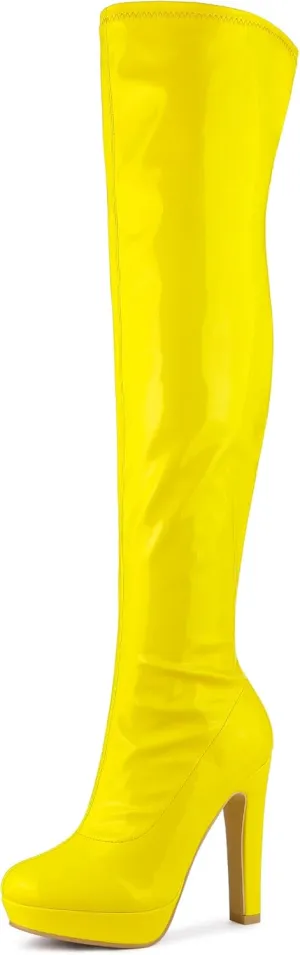Allegra K Women's Platform Round Toe Chunky Heels Over The Knee High Boots