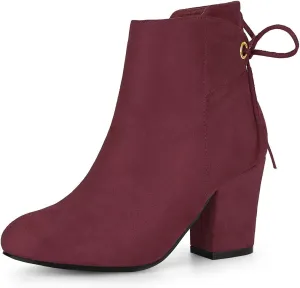 Allegra K Women's Round Toe Block Heel Zipper Lace Up Ankle Boots