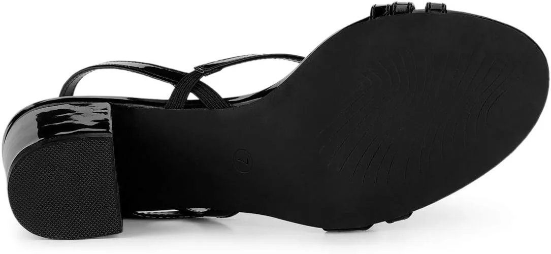 Allegra K Women's Strappy Slingback Chunky Heels Slide Sandals