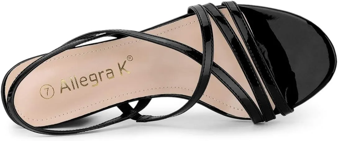 Allegra K Women's Strappy Slingback Chunky Heels Slide Sandals