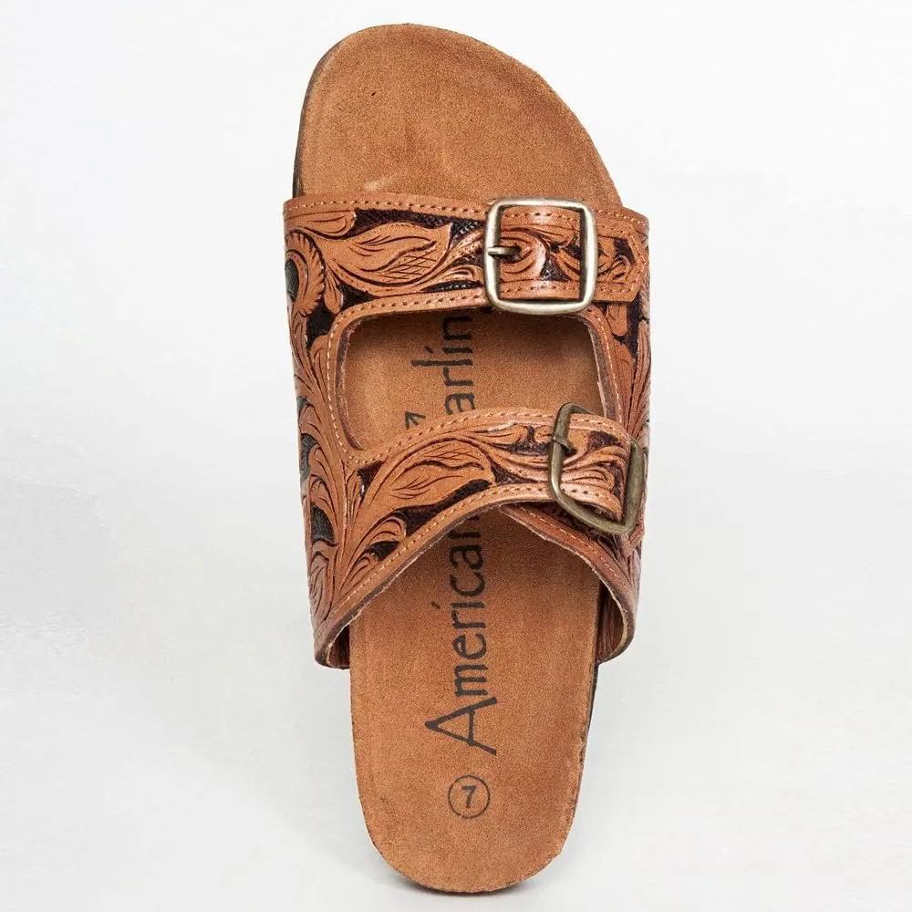 American Darling ADFTE103A Hand tooled carved genuine leather sandal footwear flip flop