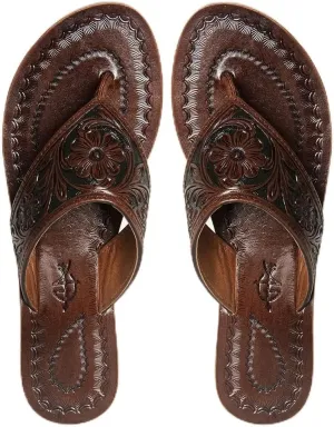 American Darling ADFTE104B Hand tooled carved genuine leather sandal footwear flip flop