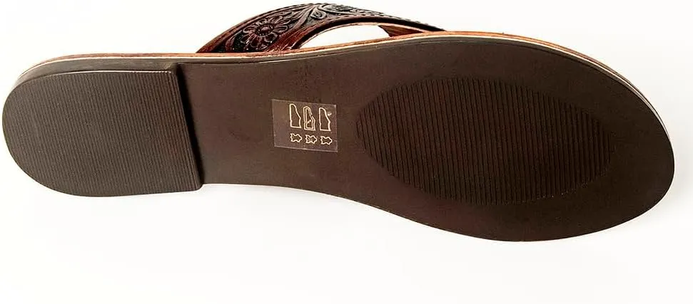 American Darling ADFTE104B Hand tooled carved genuine leather sandal footwear flip flop