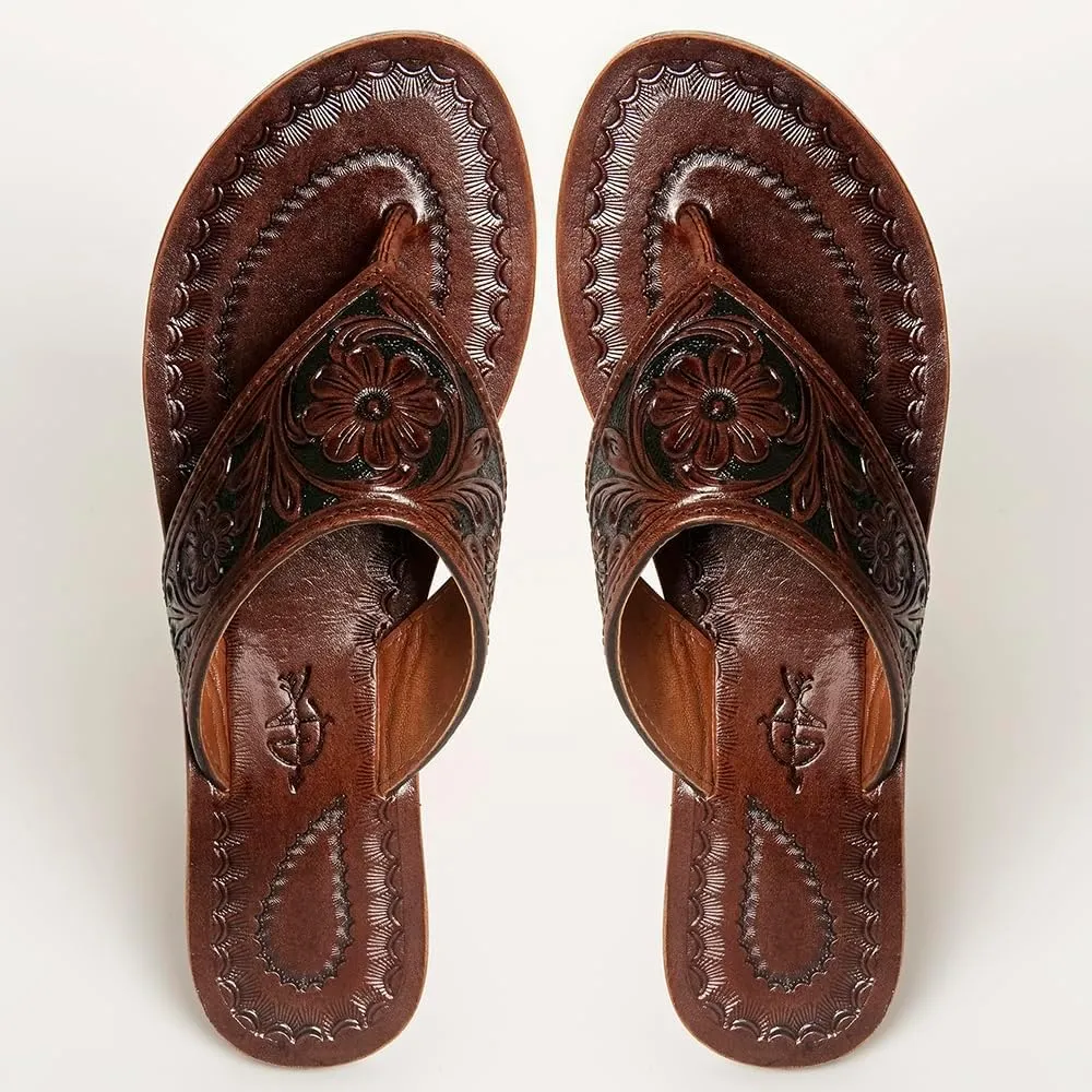 American Darling ADFTE104B Hand tooled carved genuine leather sandal footwear flip flop
