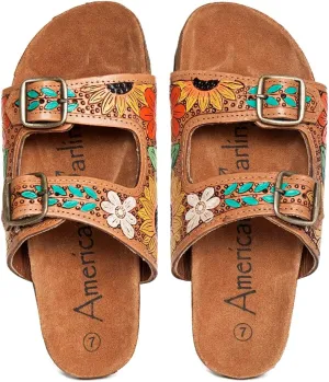 American Darling ADFTE107 Hand tooled carved genuine leather sandal footwear flip flop