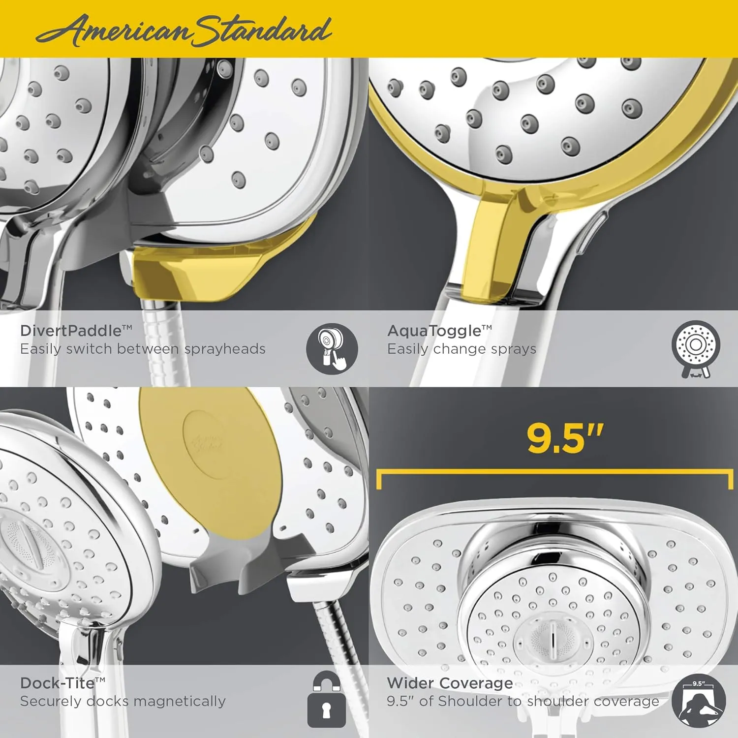American Standard 9038254.278 Spectra Plus Duo 4-Function 2-in-1 Handheld and Fixed Shower Head 1.8 GPM, Legacy Bronze