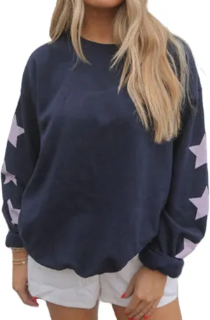 Amiblvowa Y2K Oversized Sweatshirt for Women Cute Star Graphic Long Sleeve Crewneck Sweatshirt Aesthetic Pullover Jackets
