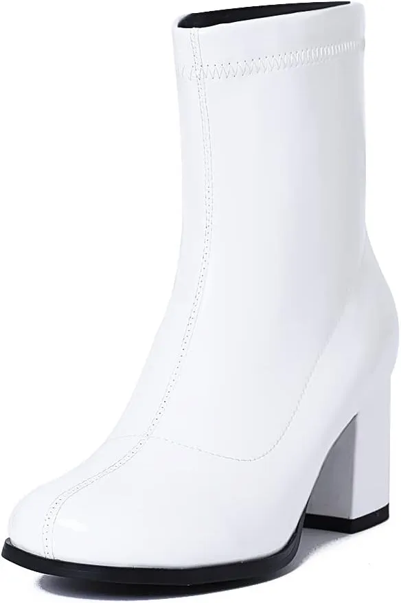 AMINUGAL Womens Go Go Boots Block Heel Round Toe Side zipper Dress Halloween Costume Knee High Boots Disco Party Boots For Women