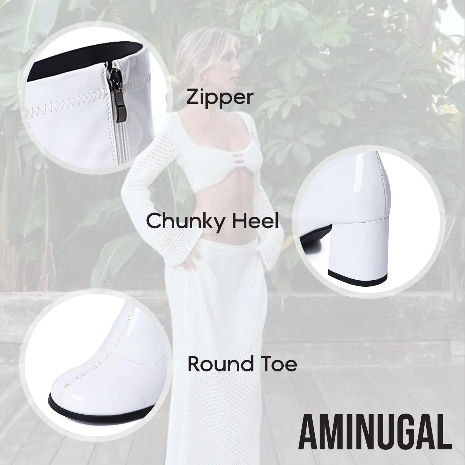 AMINUGAL Womens Go Go Boots Block Heel Round Toe Side zipper Dress Halloween Costume Knee High Boots Disco Party Boots For Women