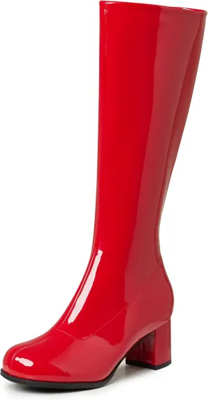 AMINUGAL Womens Go Go Boots Block Heel Round Toe Side zipper Dress Halloween Costume Knee High Boots Disco Party Boots For Women