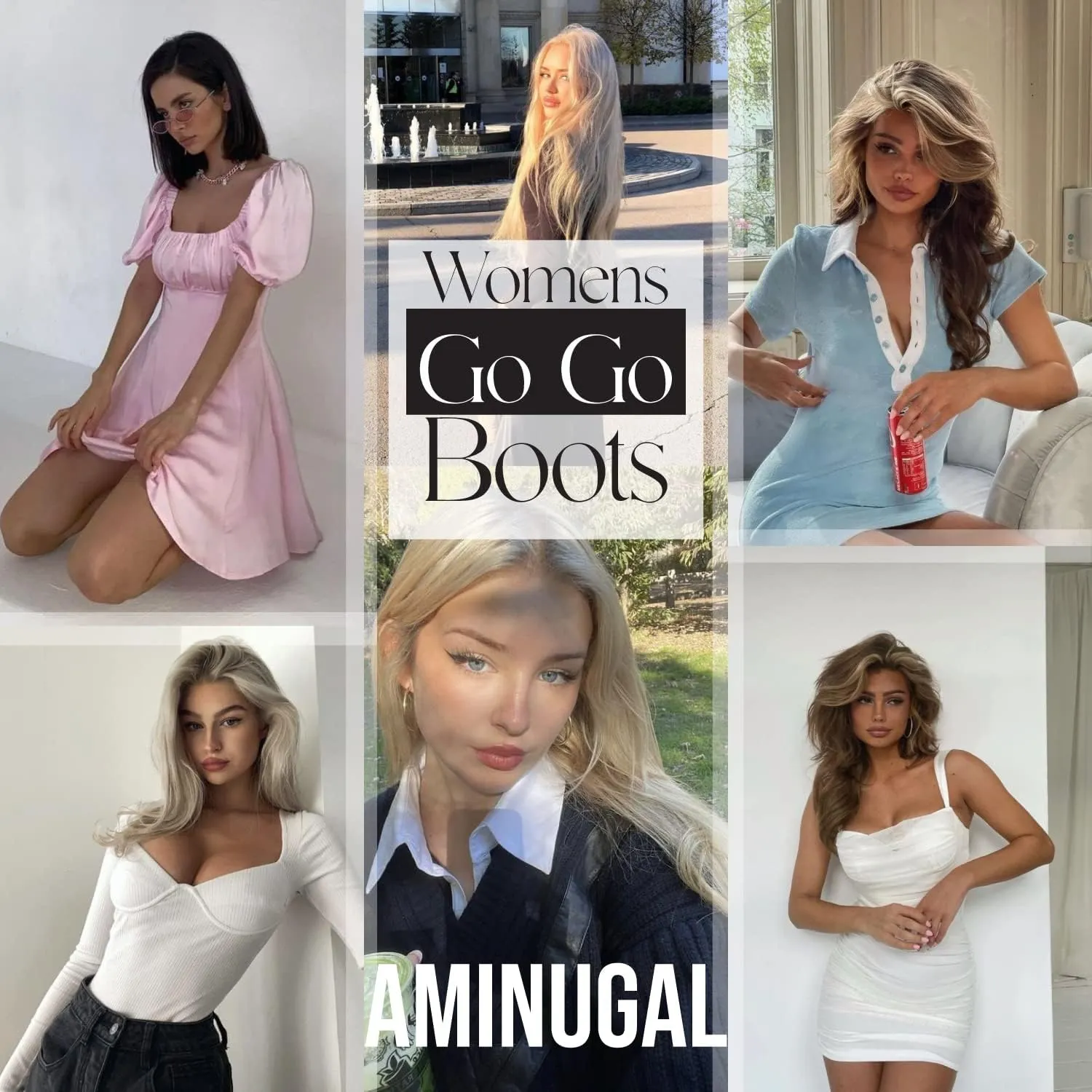 AMINUGAL Womens Go Go Boots Block Heel Round Toe Side zipper Dress Halloween Costume Knee High Boots Disco Party Boots For Women