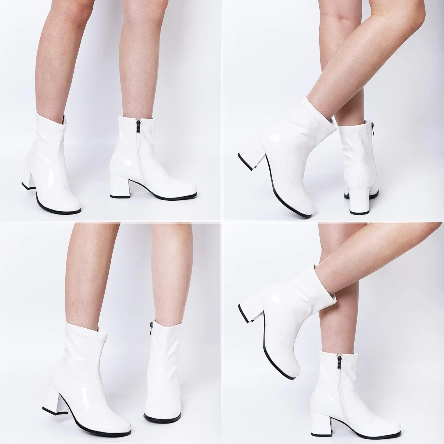 AMINUGAL Womens Go Go Boots Block Heel Round Toe Side zipper Dress Halloween Costume Knee High Boots Disco Party Boots For Women