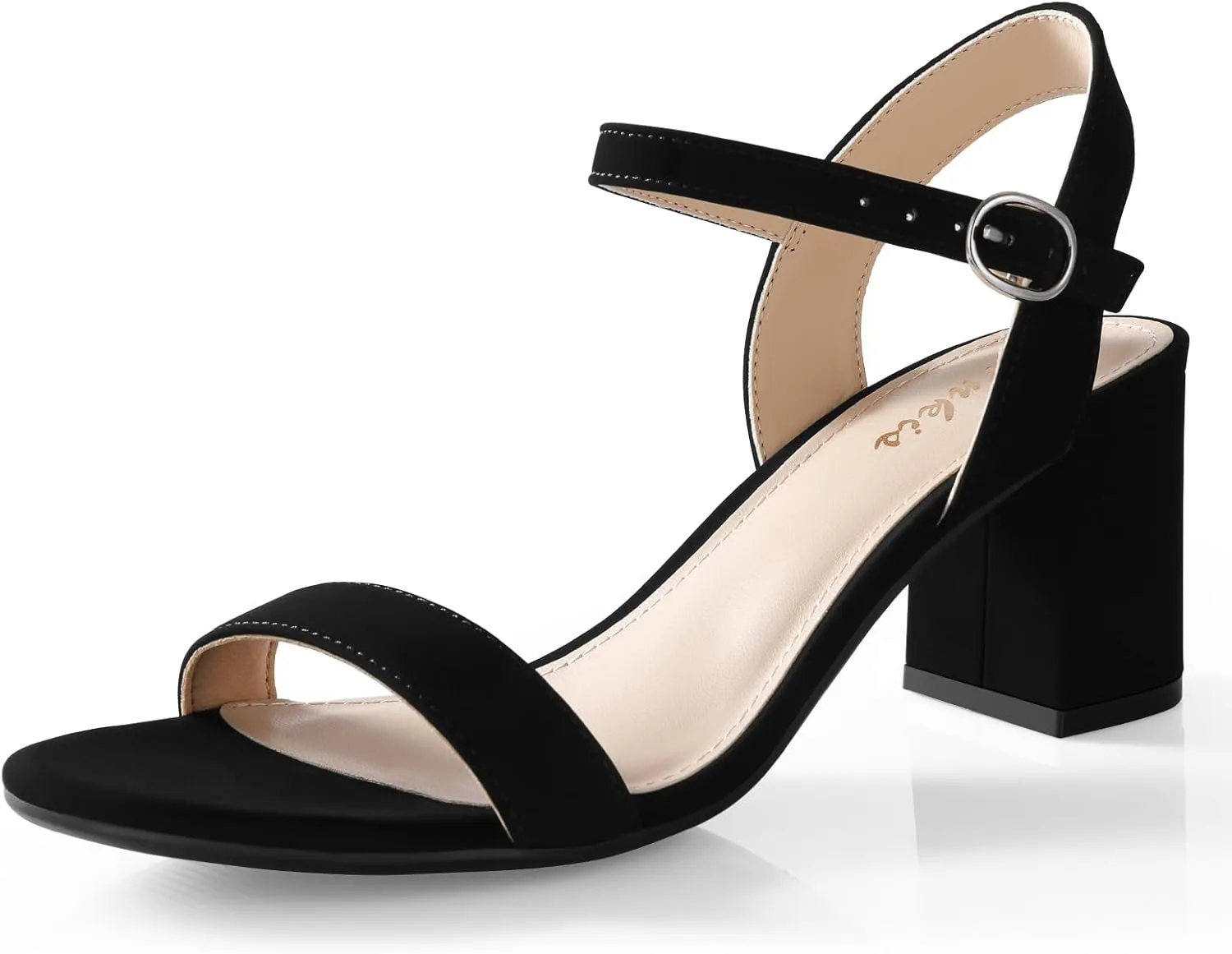Ankis Nude Black Heels, 2.5'' Block Chunky White Clear Silver Heel Dressy Open Toe Heels For Women Ankle Strap Low Short Thick Strappy Dress Comfortable Sandal Casual Party Wedding Event Summer Shoes