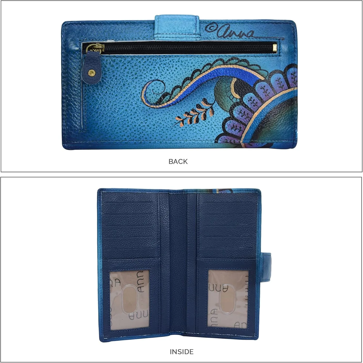 Anna by Anuschka Women's Original Leather Hand-Painted Two Fold Organizer Wallet