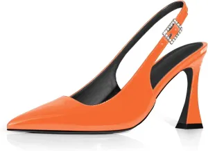 anteikira Women's Closed Toe High Spool Heel Buckle Slingback Pumps Patent Leather Stiletto Heels Fashion Wedding Party Evening Prom Heels for Women