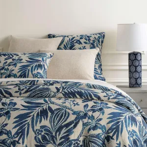Antigua Linen Duvet Cover, King Size, Blue Floral Pattern