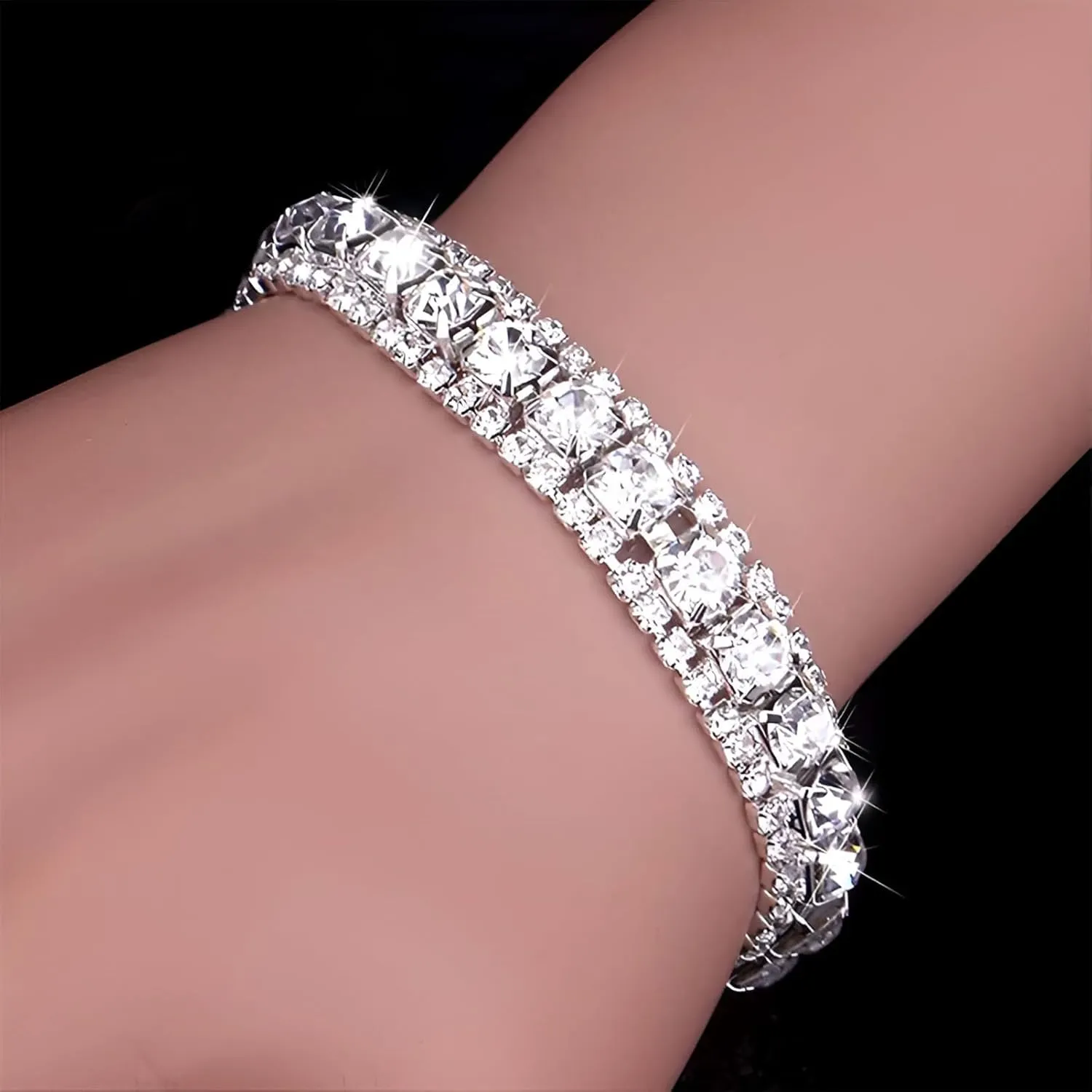 ANUFER Women's Zircon Rhinestones 4 Pieces Jewelry and Clutch Purse Set for Wedding Prom Evening Party