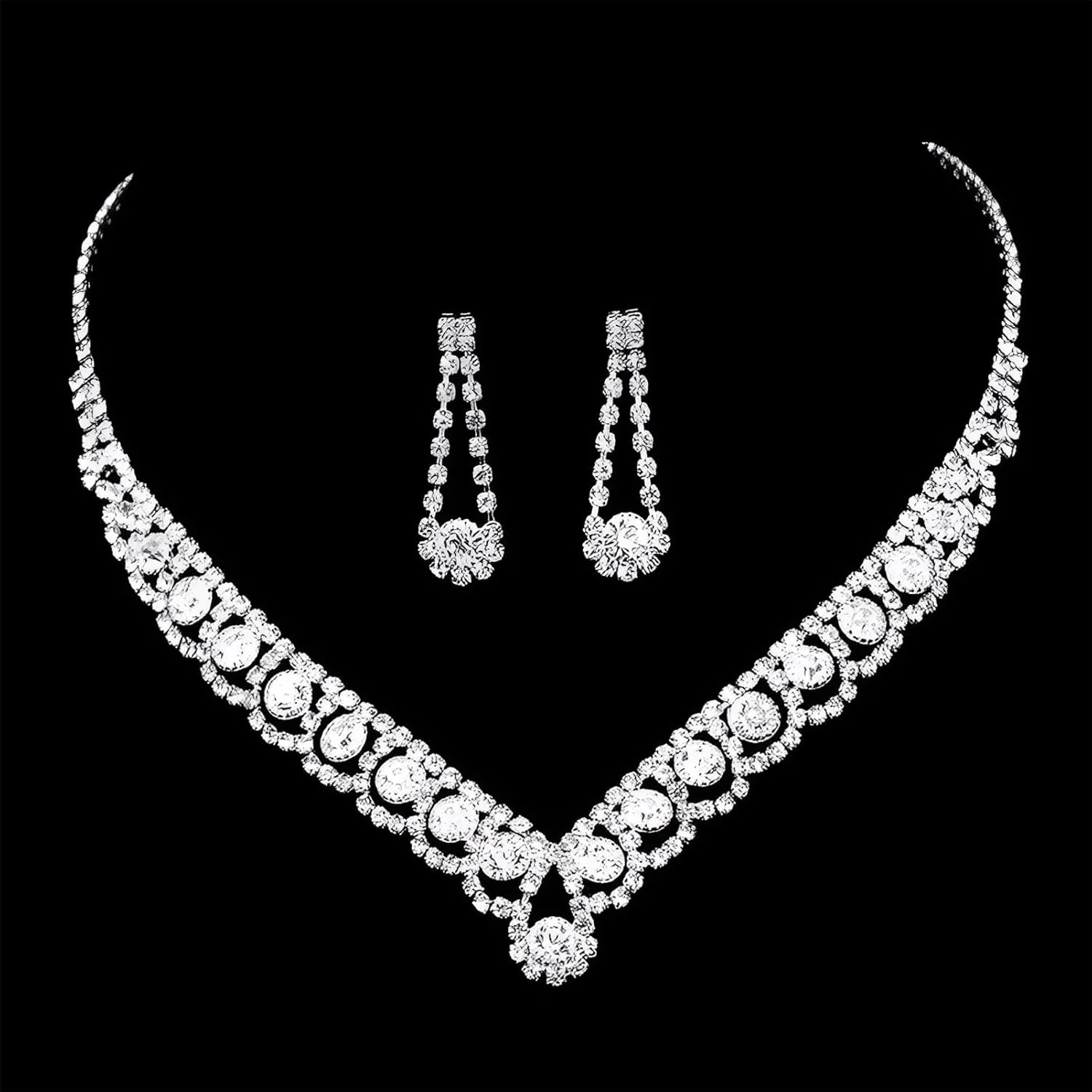ANUFER Women's Zircon Rhinestones 4 Pieces Jewelry and Clutch Purse Set for Wedding Prom Evening Party