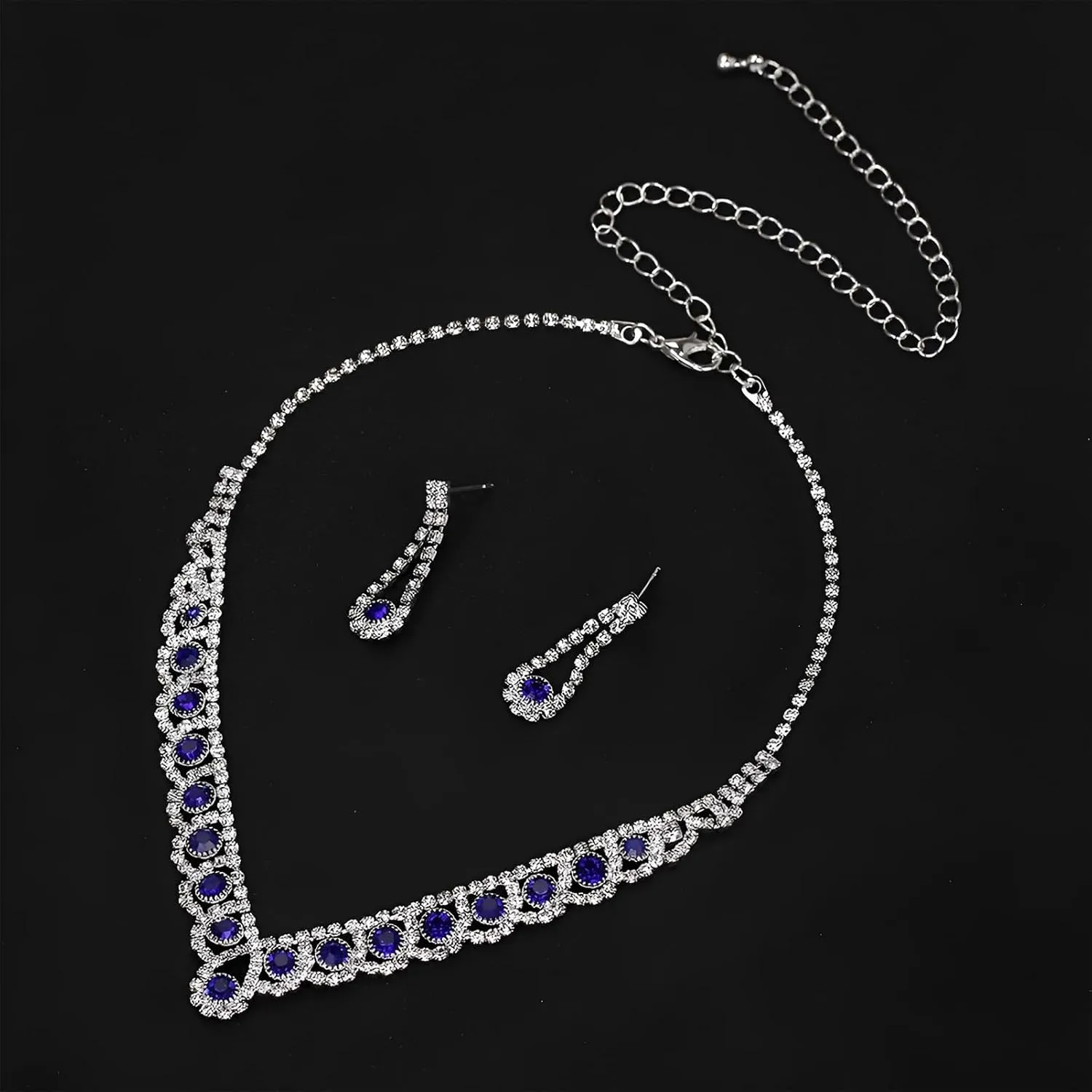 ANUFER Women's Zircon Rhinestones 4 Pieces Jewelry and Clutch Purse Set for Wedding Prom Evening Party