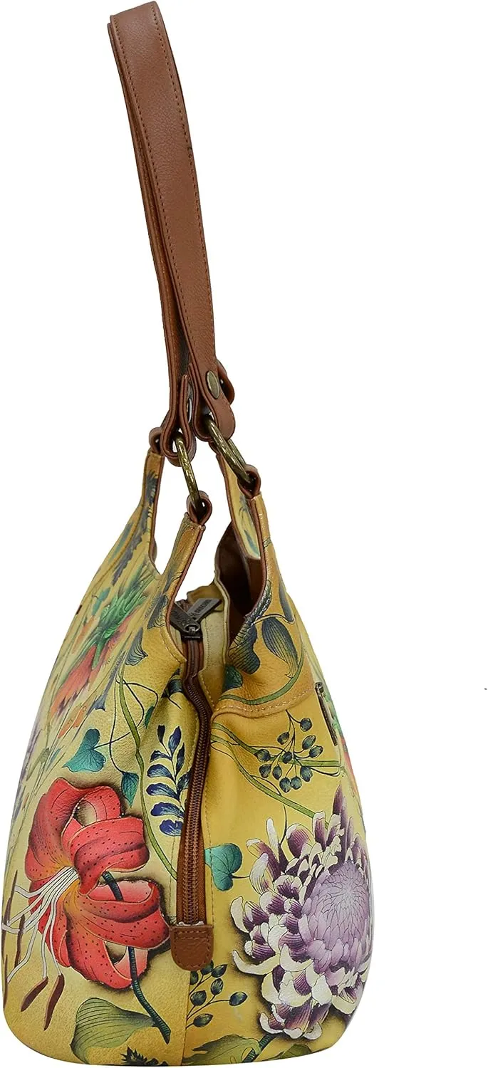 Anuschka Women’s Genuine Leather Large Triple Compartment Hobo - Hand Painted Exterior