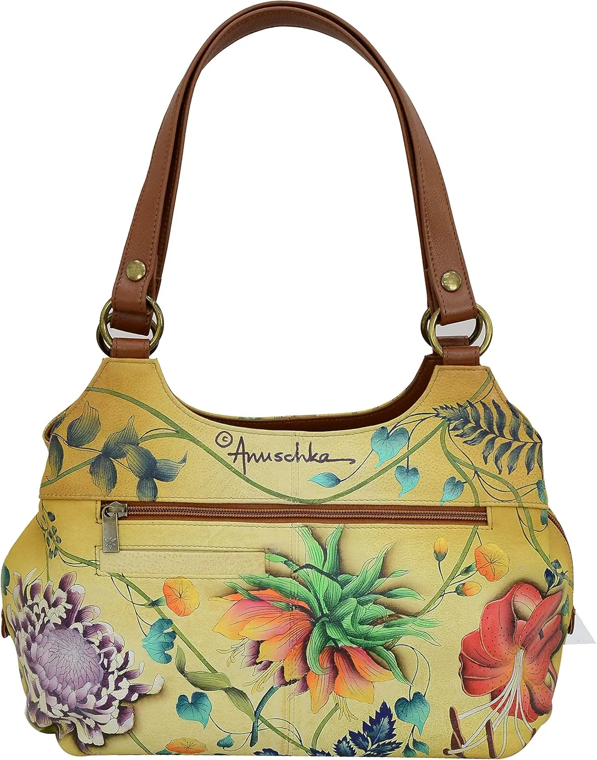 Anuschka Women’s Genuine Leather Large Triple Compartment Hobo - Hand Painted Exterior