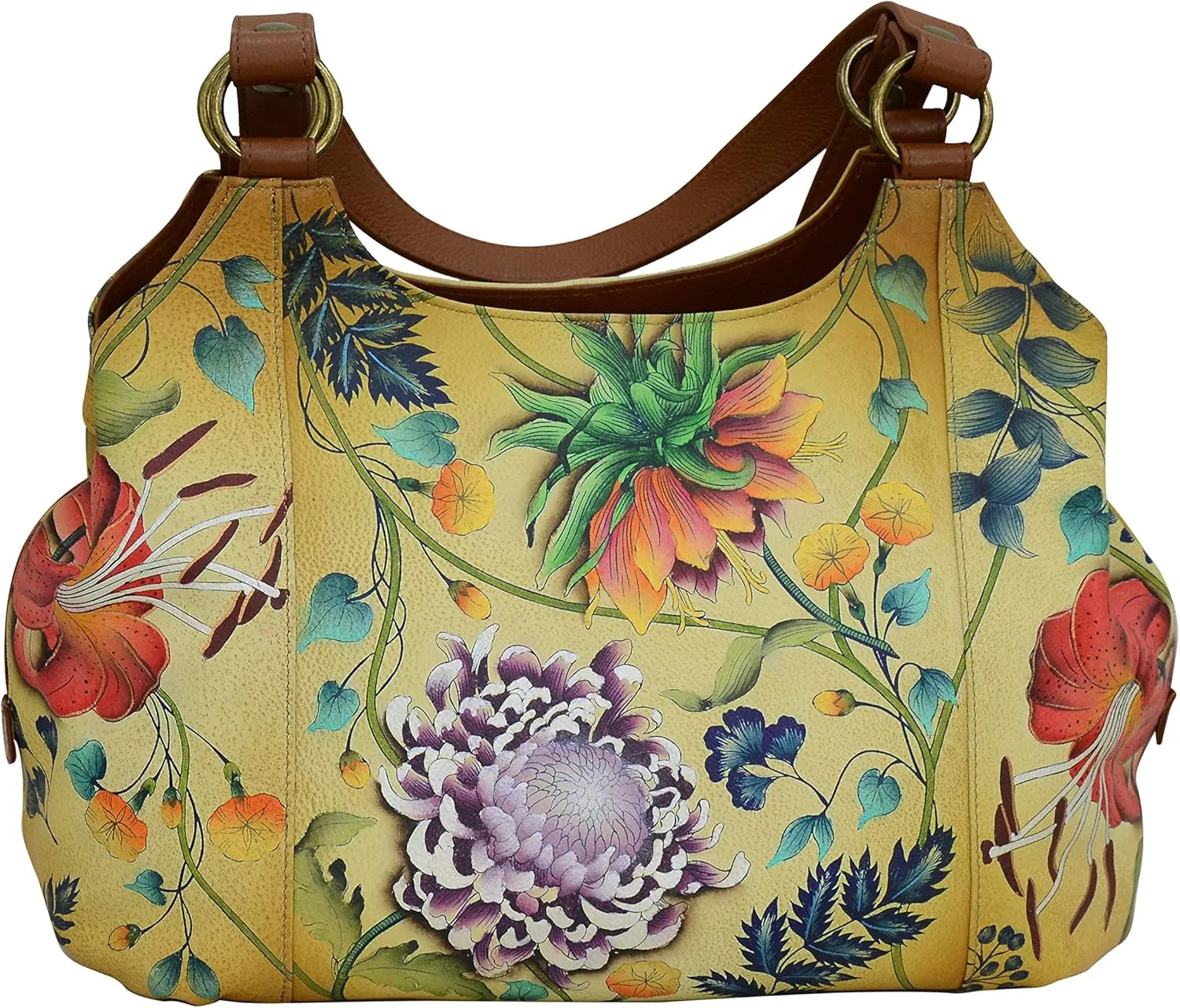 Anuschka Women’s Genuine Leather Large Triple Compartment Hobo - Hand Painted Exterior