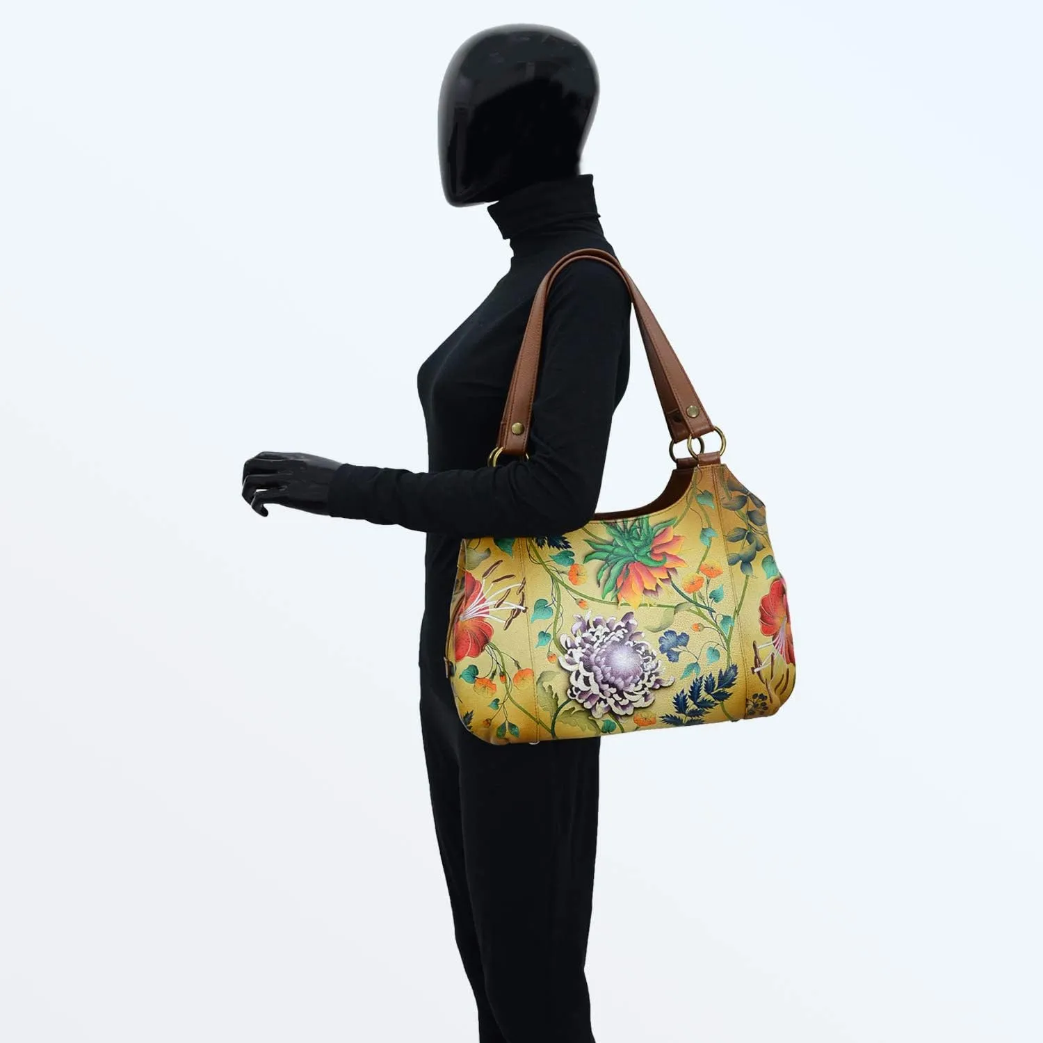 Anuschka Women’s Genuine Leather Large Triple Compartment Hobo - Hand Painted Exterior