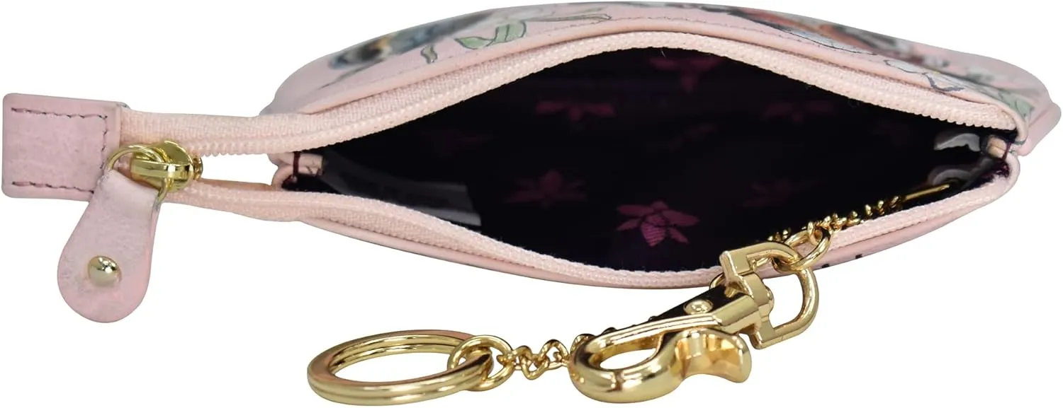 Anuschka Women’s Hand-Painted Genuine Leather Medium Zip Pouch - Coin and Key Pouch - Zippered, 2 Key Fobs