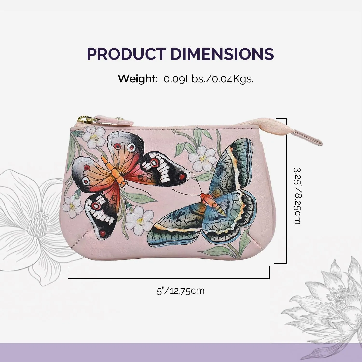 Anuschka Women’s Hand-Painted Genuine Leather Medium Zip Pouch - Coin and Key Pouch - Zippered, 2 Key Fobs