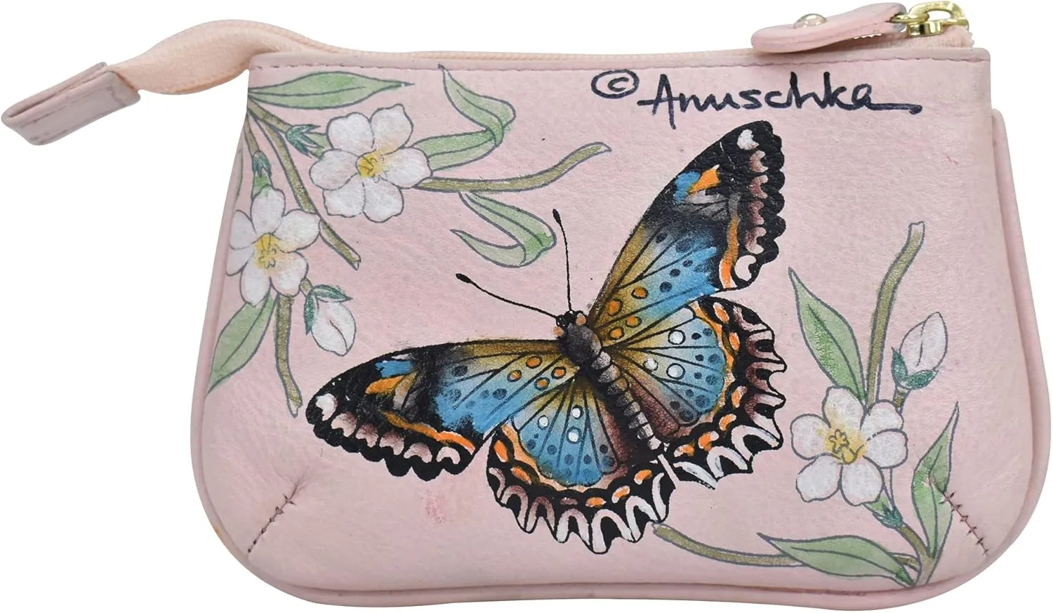 Anuschka Women’s Hand-Painted Genuine Leather Medium Zip Pouch - Coin and Key Pouch - Zippered, 2 Key Fobs