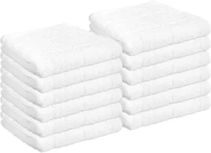 Arkwright Dish Towels for Kitchen - (Pack of 12) Soft, 100% Cotton Terry Dishcloths, Highly Absorbent & Quick Dry, Washcloths for Washing, Drying, and Cleaning Dishes, 12 x 12 in, White