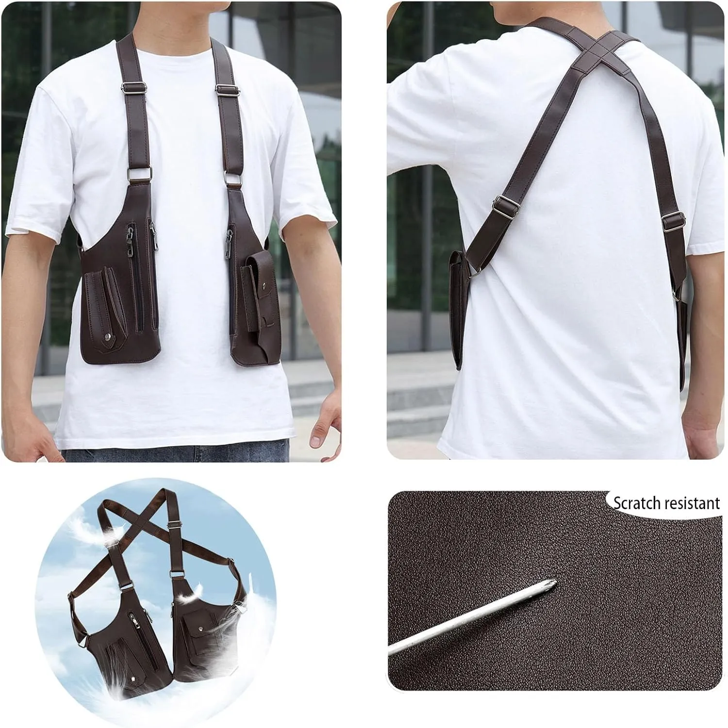 Armpit Bag for Men, Double Shoulder Armpit Bag, Double Shoulder Strap Multi-pocket Outdoor Anti-Theft Bag
