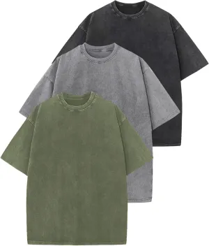 Arssm 3 Pack Men Oversized T Shirts Vintage Tee Loose Fit Short Sleeve Casual Streetwear Baggy Washed Unisex Tops