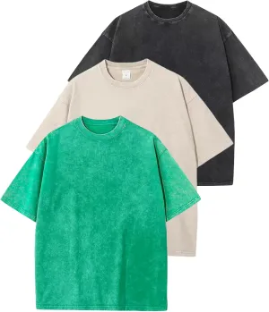 Arssm 3 Pack Men Oversized T Shirts Vintage Tee Loose Fit Short Sleeve Casual Streetwear Baggy Washed Unisex Tops