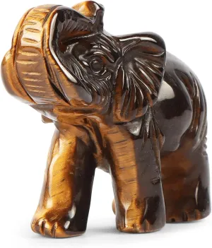 Artistone Yellow Tiger's Eye Crystal Elephant Statue Figurines Crafts Hand Carved Healing Reiki Pocket Gemstone Animal Sculpture Home Decor Desk Ornaments with Gift Box 2 Inch