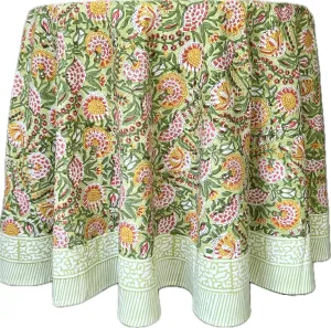 ATOSII Clover Green 100% Cotton Round Tablecloth, Hand Block Print Floral Table Cloth for Kitchen Dining Linen I Parties, Weddings, Holidays, Christmas, Thanksgiving I Fall Home Decor 60" Inches Round