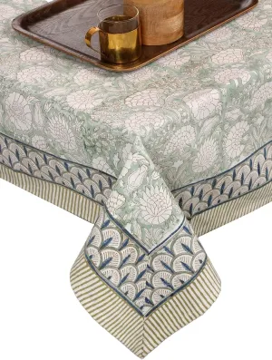ATOSII Jade 100% Cotton Rectangle Summer Tablecloth, Block Print Floral Table Cloth Linen for Dining, Parties, Weddings, Outdoors I Grand Millennial Decor 60 X 108 Inches I 8 Seater I Memorial Day
